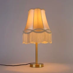 QAZQA Tischlampen|Wohnzimmerlampen*Klassische Tischlampe Messing mit Granny-Schirm creme 30 cm - Simplo