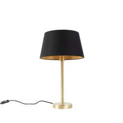 QAZQA Tischlampen|Wohnzimmerlampen*Klassische Tischlampe Messing mit schwarzem Schirm 32 cm - Simplo