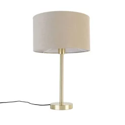 QAZQA Tischlampen|Wohnzimmerlampen*Klassische Tischlampe Messing mit Schirm hellbraun 35 cm - Simplo