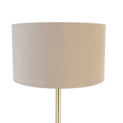 QAZQA Tischlampen|Wohnzimmerlampen*Klassische Tischlampe Messing mit Schirm hellbraun 35 cm - Simplo