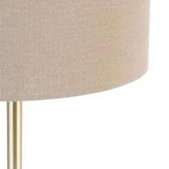 QAZQA Tischlampen|Wohnzimmerlampen*Klassische Tischlampe Messing mit Schirm hellbraun 35 cm - Simplo