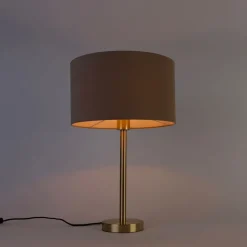 QAZQA Tischlampen|Wohnzimmerlampen*Klassische Tischlampe Messing mit Schirm hellbraun 35 cm - Simplo