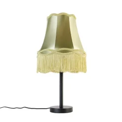 QAZQA Tischlampen|Wohnzimmerlampen*Klassische Tischlampe schwarz mit Granny-Schirm grün 30 cm - Simplo