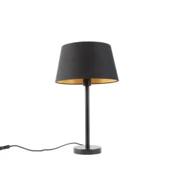 QAZQA Tischlampen|Wohnzimmerlampen*Klassische Tischlampe schwarz mit schwarzem Schirm 32 cm - Simplo
