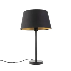 QAZQA Tischlampen|Wohnzimmerlampen*Klassische Tischlampe schwarz mit schwarzem Schirm 32 cm - Simplo