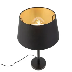 QAZQA Tischlampen|Wohnzimmerlampen*Klassische Tischlampe schwarz mit schwarzem Schirm 32 cm - Simplo