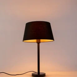 QAZQA Tischlampen|Wohnzimmerlampen*Klassische Tischlampe schwarz mit schwarzem Schirm 32 cm - Simplo
