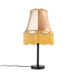 QAZQA Tischlampen|Wohnzimmerlampen*Klassische Tischlampe schwarz mit Granny-Schirm gold 30 cm - Simplo