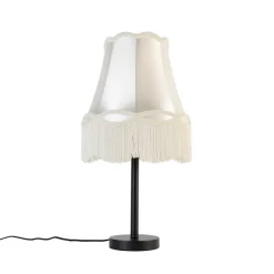QAZQA Tischlampen|Wohnzimmerlampen*Klassische Tischlampe schwarz mit Granny-Schirm creme 30 cm - Simplo