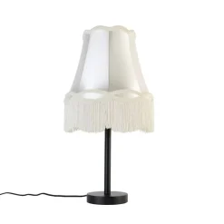 QAZQA Tischlampen|Wohnzimmerlampen*Klassische Tischlampe schwarz mit Granny-Schirm creme 30 cm - Simplo