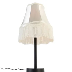 QAZQA Tischlampen|Wohnzimmerlampen*Klassische Tischlampe schwarz mit Granny-Schirm creme 30 cm - Simplo