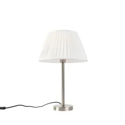 QAZQA Tischlampen|Wohnzimmerlampen*Klassische Tischlampe Stahl mit plissiertem Schirm weiß 35 cm - Simplo