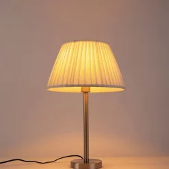 QAZQA Tischlampen|Wohnzimmerlampen*Klassische Tischlampe Stahl mit plissiertem Schirm weiß 35 cm - Simplo