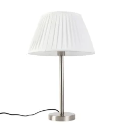 QAZQA Tischlampen|Wohnzimmerlampen*Klassische Tischlampe Stahl mit plissiertem Schirm weiß 35 cm - Simplo