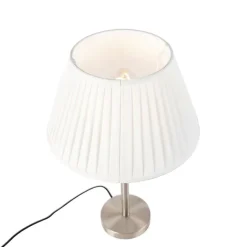 QAZQA Tischlampen|Wohnzimmerlampen*Klassische Tischlampe Stahl mit plissiertem Schirm weiß 35 cm - Simplo