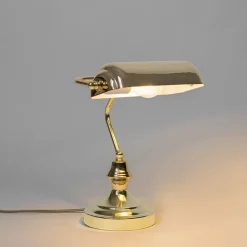 QAZQA Schlafzimmerlampen|Küchenlampen*Klassische Tischlampe/Notarlampe Messing - Banker