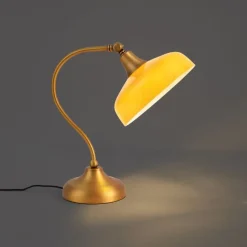 QAZQA Tischlampen|Schlafzimmerlampen*Klassische Tischleuchte Bronze mit orangefarbenem Opalglas - Clerk
