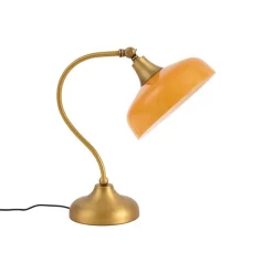QAZQA Tischlampen|Schlafzimmerlampen*Klassische Tischleuchte Bronze mit orangefarbenem Opalglas - Clerk