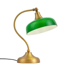 QAZQA Tischlampen|Schlafzimmerlampen*Klassische Tischleuchte Bronze mit grünem Opalglas - Clerk