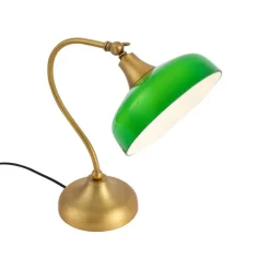 QAZQA Tischlampen|Schlafzimmerlampen*Klassische Tischleuchte Bronze mit grünem Opalglas - Clerk