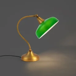 QAZQA Tischlampen|Schlafzimmerlampen*Klassische Tischleuchte Bronze mit grünem Opalglas - Clerk