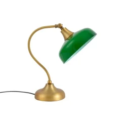 QAZQA Tischlampen|Schlafzimmerlampen*Klassische Tischleuchte Bronze mit grünem Opalglas - Clerk