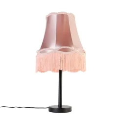 QAZQA Tischlampen|Wohnzimmerlampen*Klassische Tischleuchte schwarz mit Oma-Schirm rosa 30 cm - Simplo