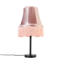 QAZQA Tischlampen|Wohnzimmerlampen*Klassische Tischleuchte schwarz mit Oma-Schirm rosa 30 cm - Simplo