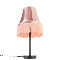QAZQA Tischlampen|Wohnzimmerlampen*Klassische Tischleuchte schwarz mit Oma-Schirm rosa 30 cm - Simplo