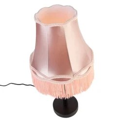 QAZQA Tischlampen|Wohnzimmerlampen*Klassische Tischleuchte schwarz mit Oma-Schirm rosa 30 cm - Simplo