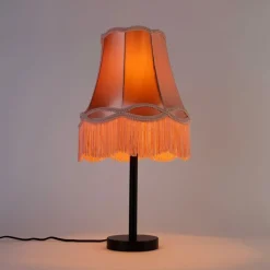 QAZQA Tischlampen|Wohnzimmerlampen*Klassische Tischleuchte schwarz mit Oma-Schirm rosa 30 cm - Simplo