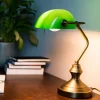 QAZQA Lampen Für Dein Homeoffice|Tischlampen*Klassische Tischleuchte/Notarleuchte aus Bronze mit grünem Glas - Banker