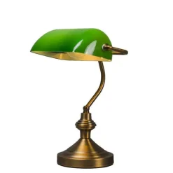 QAZQA Lampen Für Dein Homeoffice|Tischlampen*Klassische Tischleuchte/Notarleuchte aus Bronze mit grünem Glas - Banker