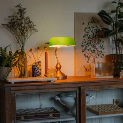 QAZQA Lampen Für Dein Homeoffice|Tischlampen*Klassische Tischleuchte/Notarleuchte aus Bronze mit grünem Glas - Banker