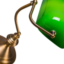 QAZQA Lampen Für Dein Homeoffice|Tischlampen*Klassische Tischleuchte/Notarleuchte aus Bronze mit grünem Glas - Banker