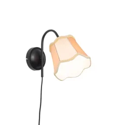 QAZQA Wandleuchten|Wohnzimmerlampen*Klassische Wandlampe schwarz mit Lampenschirm gold - Nona