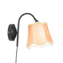 QAZQA Wandleuchten|Wohnzimmerlampen*Klassische Wandlampe schwarz mit Lampenschirm gold - Nona