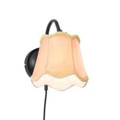 QAZQA Wandleuchten|Wohnzimmerlampen*Klassische Wandlampe schwarz mit Lampenschirm gold - Nona