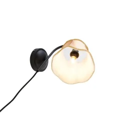 QAZQA Wandleuchten|Wohnzimmerlampen*Klassische Wandlampe schwarz mit Lampenschirm gold - Nona