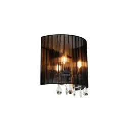 QAZQA Wandleuchten|Wohnzimmerlampen*Klassische Wandleuchte Chrom mit schwarzem Schirm - Ann-Kathrin 2