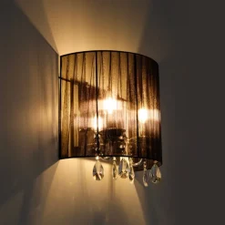 QAZQA Wandleuchten|Wohnzimmerlampen*Klassische Wandleuchte Chrom mit schwarzem Schirm - Ann-Kathrin 2