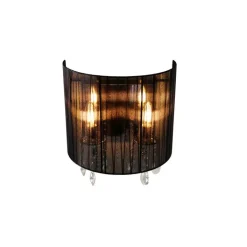 QAZQA Wandleuchten|Wohnzimmerlampen*Klassische Wandleuchte Chrom mit schwarzem Schirm - Ann-Kathrin 2