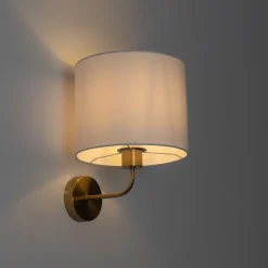 QAZQA Wandleuchten|Wohnzimmerlampen*Klassische Wandleuchte goldfarbener Stoffschirm weiß - Cas