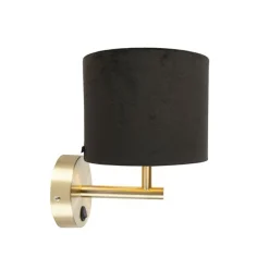 QAZQA Wandleuchten|Wohnzimmerlampen*Klassische Wandleuchte Gold mit schwarzem Veloursschirm - Combi