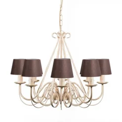 QAZQA Led-Kronleuchter|Kronleuchter*Kronleuchter beige 60 cm mit braunen Lampenschirmen - Giuseppe 8