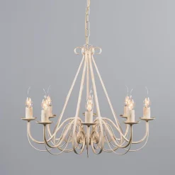 QAZQA Led-Kronleuchter|Kronleuchter*Kronleuchter beige 60 cm mit braunen Lampenschirmen - Giuseppe 8