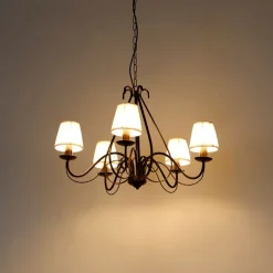 QAZQA Led-Kronleuchter|Kronleuchter*Kronleuchter braun plissiert creme Klemmkappe 5-Licht - Giuseppe