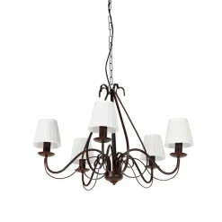 QAZQA Led-Kronleuchter|Kronleuchter*Kronleuchter braun plissiert creme Klemmkappe 5-Licht - Giuseppe