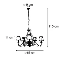 QAZQA Led-Kronleuchter|Kronleuchter*Kronleuchter braun plissiert creme Klemmkappe 5-Licht - Giuseppe
