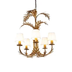 QAZQA Led-Kronleuchter|Kronleuchter*Kronleuchter Gold mit plissierter Clamp Cap Creme 5-Licht - Botanica